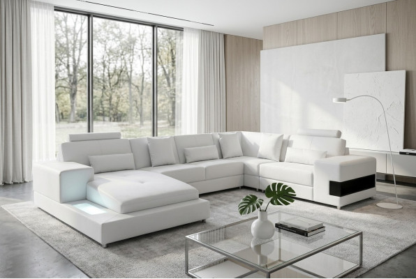 Leather sofa couch living landscape corner set design modern sofa U-shape with USB