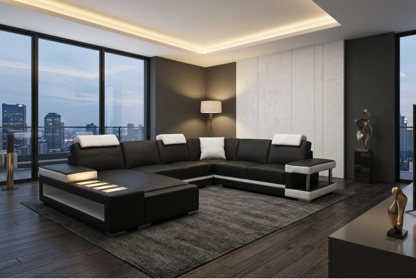 Designer leather upholstered corner sofa with USB, upholstered corner landscape room big leather
