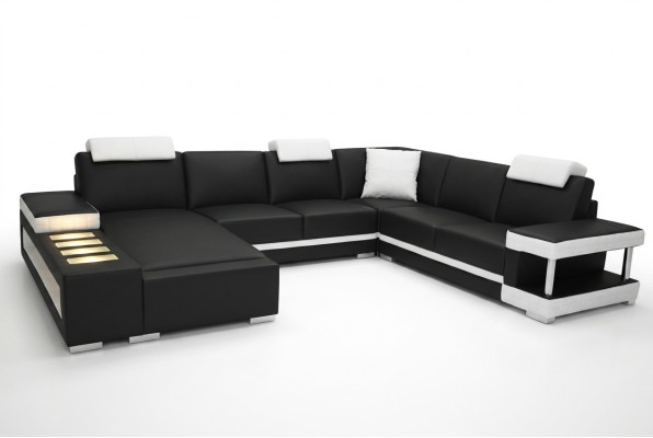 Designer leather upholstered corner sofa with USB, upholstered corner landscape room big leather
