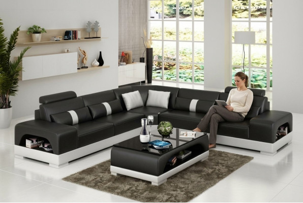 Designer living landscape corner sofa, sofa with USB, big L shape, XXL seat suite Sandberg