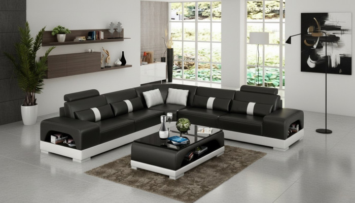 Designer living landscape corner sofa, sofa with USB, big L shape, XXL seat suite Sandberg