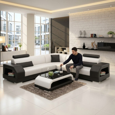 Leather sofa with USB living landscape corner sofa corner suite design modern sofa G8001B