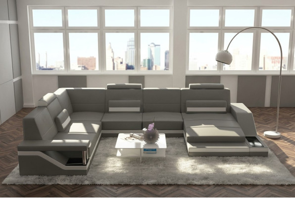 Leather sofa + USB living landscape corner sofa sectional design couch sofa Hamburg