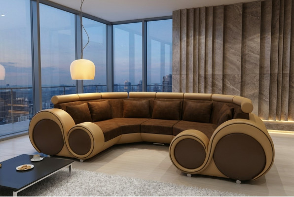Living area designer sofa textile couch + USB microfiber upholstery XXL