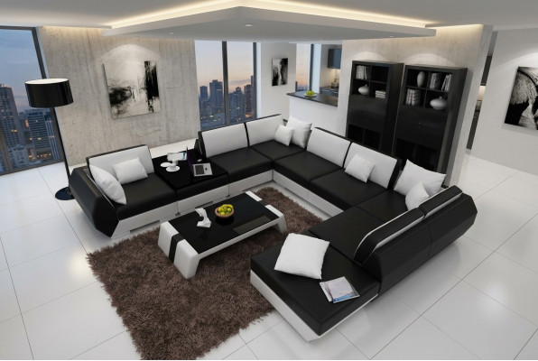 XXL Living Room Landscape Leather Sofa Design Upholstery Suite Couch Corner Sofa Big Sofa +USB