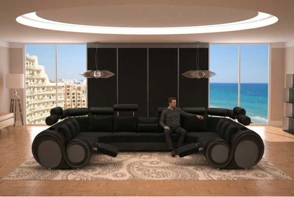 Designer XXL living area sofa with USB couch upholstery corner sofa textile fabric new