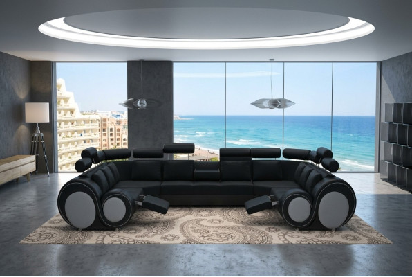 Designer XXL living area sofa with USB couch upholstery corner sofa textile fabric new