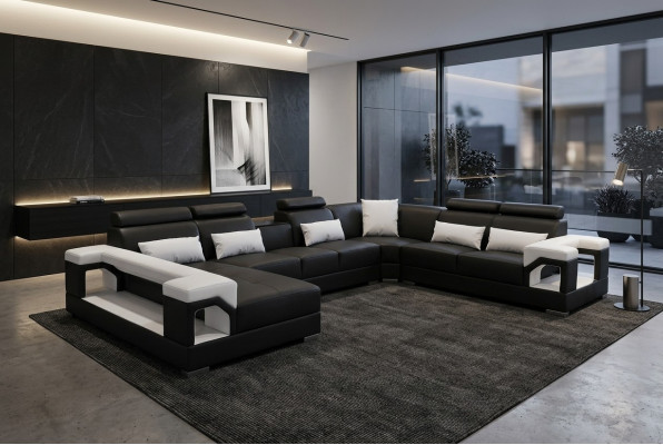 Complete set cushion leather sofa living landscape corner sofa suite modern sofa USB