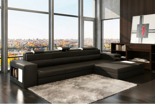Designer sofa couch USB upholstery corner sofa set living landscape leather sofa LED