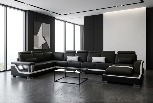 Leather sofa living area corner suite design sofa U-shape + chaise with USB L6002