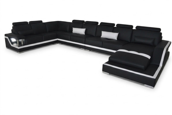 Leather sofa living area corner suite design sofa U-shape + chaise with USB L6002