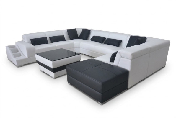 Leather corner sofa living landscape set design modern couch sofas USB LED ottoman