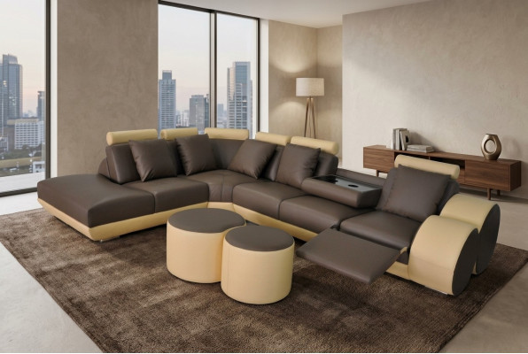 Big Eck Sofa with USB Leather Set Corner Landscape Upholstery Living L Shape Stool