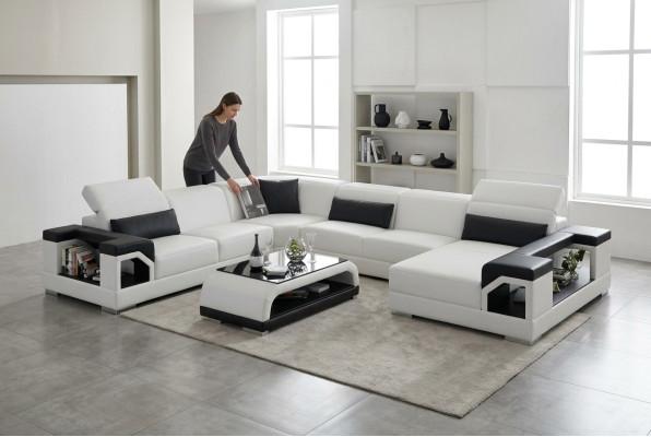 Living landscape upholstered corner sectional sofa with USB furnishing landscape leather