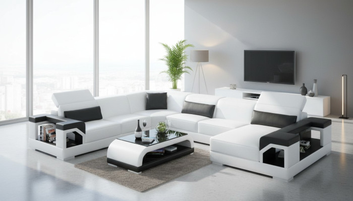 Living landscape upholstered corner sectional sofa with USB furnishing landscape leather
