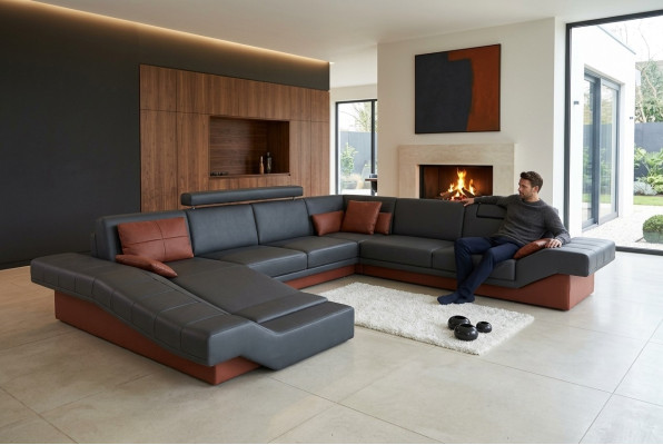 XXL Living Landscape Design Upholstered Suite Corner Sofa with USB Big Sofa New Couch