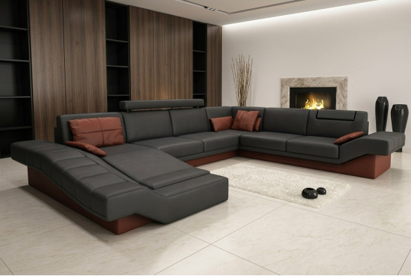 XXL Living Landscape Design Upholstered Suite Corner Sofa with USB Big Sofa New Couch
