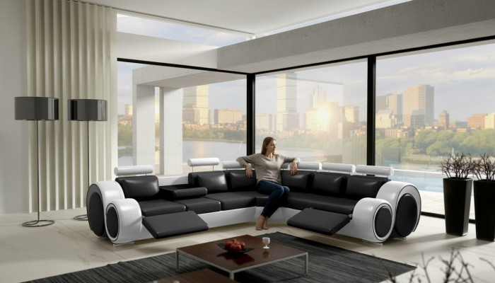 Leather corner sofa leather sofa USB living landscape upholstery set black white new