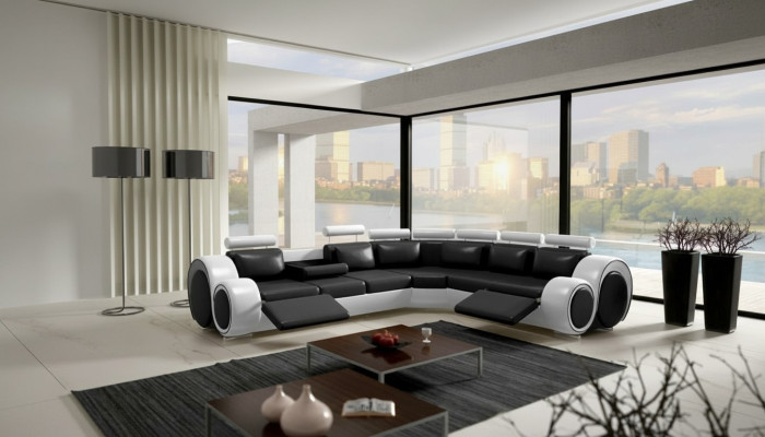 Leather corner sofa leather sofa USB living landscape upholstery set black white new