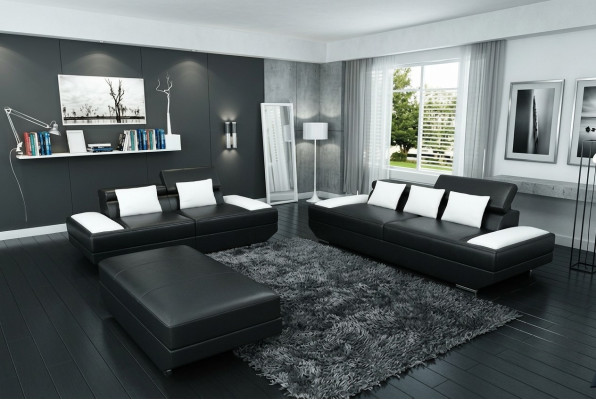 Leather Sofa Set 3+2 with USB Upholstered Sofa Set Stool Sofas -2719A