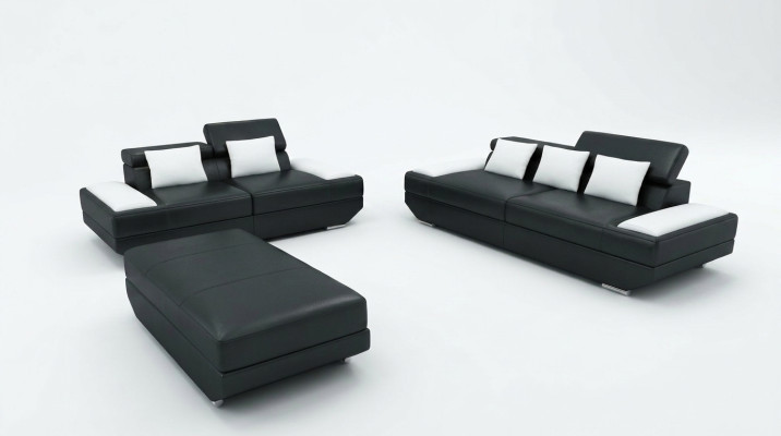 Leather Sofa Set 3+2 with USB Upholstered Sofa Set Stool Sofas -2719A
