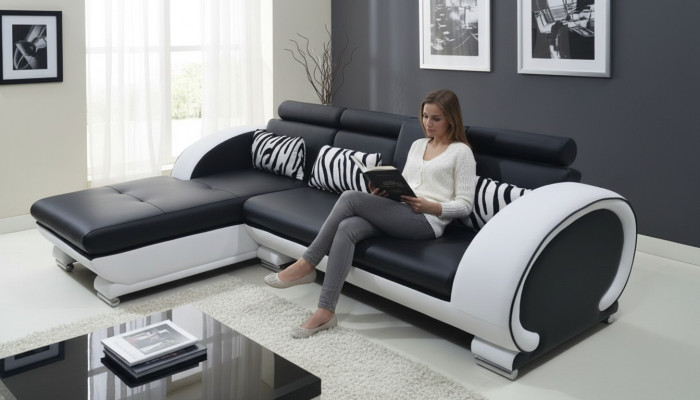 Corner Sofa Leather + USB Corner Suite Living Corner Landscape L-Shape Upholstery New Design
