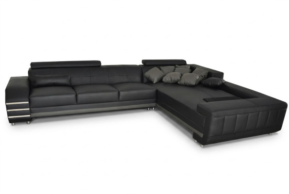 Corner Leather Sofa + USB Upholstered Seat Set Living Landscape Design XXL L Shape Corner