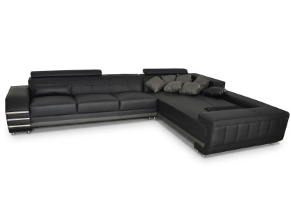 Corner Leather Sofa + USB Upholstered Seat Set Living Landscape Design XXL L Shape Corner