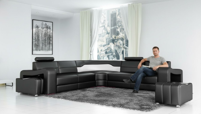 Leather sofa with USB corner sofa corner couch designer living landscape L shape sofa PISA