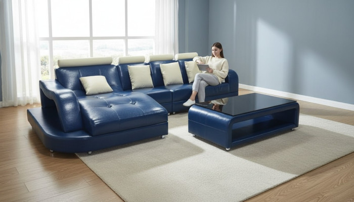 Leather sofa with USB living landscape corner set design modern sofa L-shape L6015