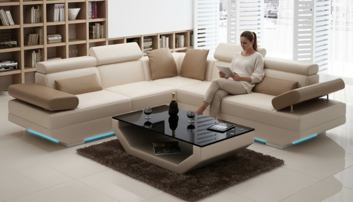Leather sofa with USB living area corner sofa set design modern sofa