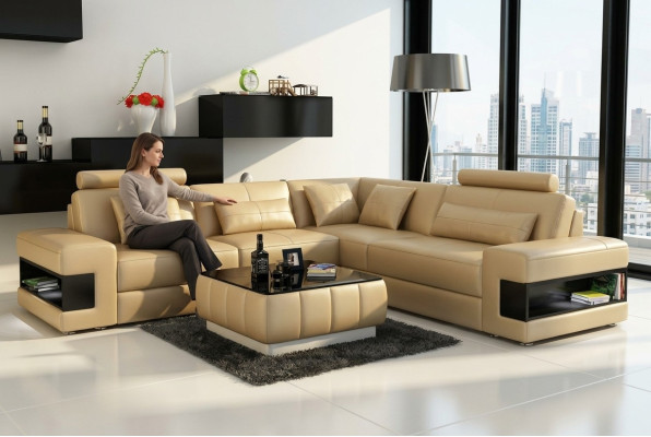 Leather sofa with USB living landscape corner sofa corner suite design modern sofa L6014B