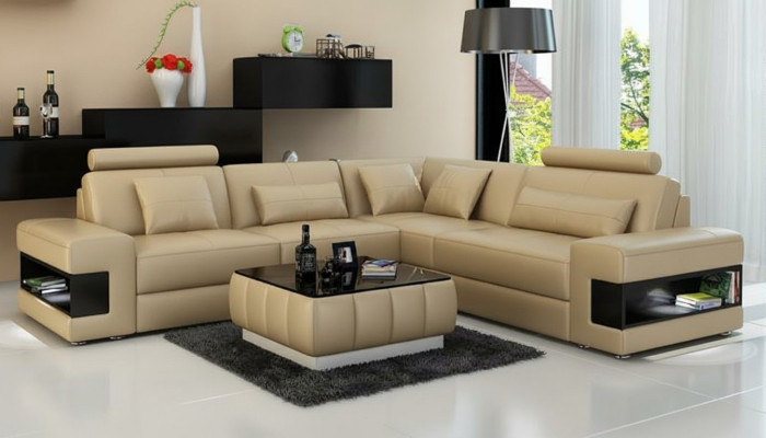 Leather sofa with USB living landscape corner sofa corner suite design modern sofa L6014B