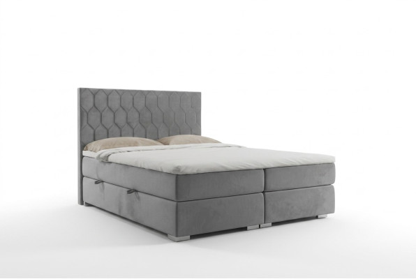 Box spring bed hotel double 180x200cm luxury beds upholstery function box gray