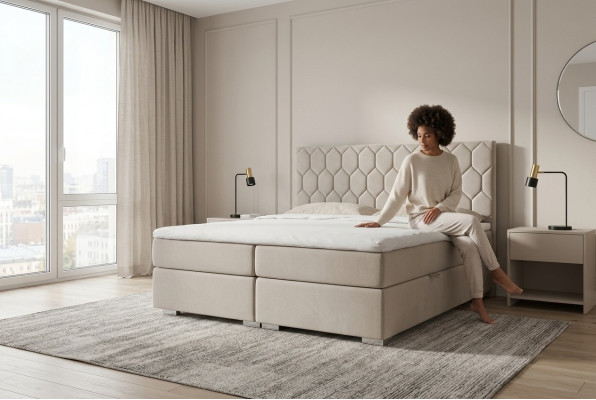 Box spring bed hotel luxury beds upholstery function box beige double 180x200