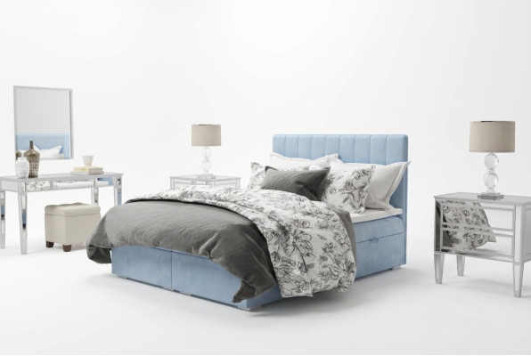 Box spring bed hotel double blue velvet luxury beds upholstered bed frame 180x200