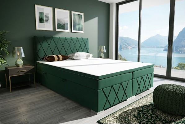 Double Bed Complete Set Mattress Box Spring Topper Beds Function Box Green