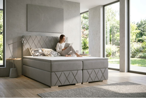 Box spring bed complete set mattress & topper luxury upholstery 180x200cm beds new