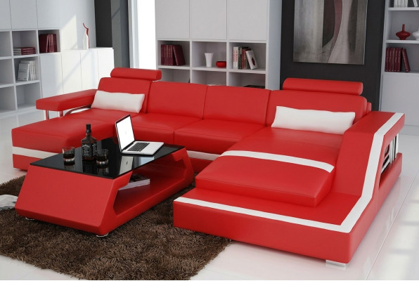 Designer corner sofa, sofa seating landscape, big modern leather sofa + USB, couch upholstery