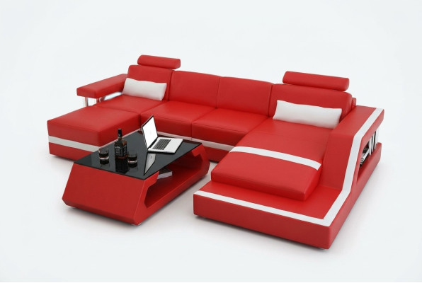 Designer corner sofa, sofa seating landscape, big modern leather sofa + USB, couch upholstery