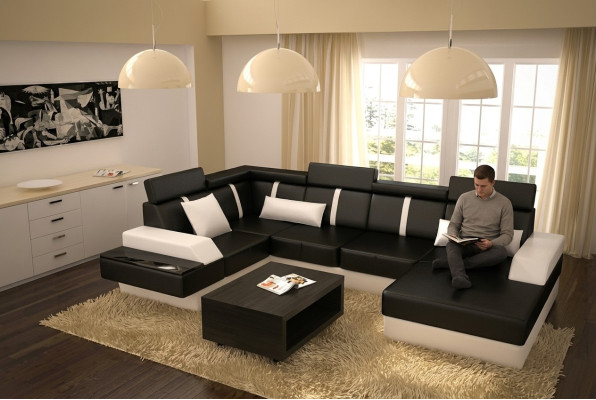 Designer living landscape corner couch + USB sofa cushion set leather sofa sofas new