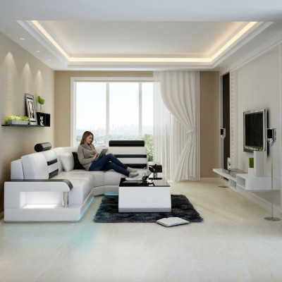 Leather sofa with USB, living room corner sofa, corner suite design, modern sofa L6016D