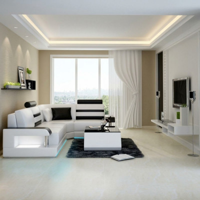 Leather sofa with USB, living room corner sofa, corner suite design, modern sofa L6016D