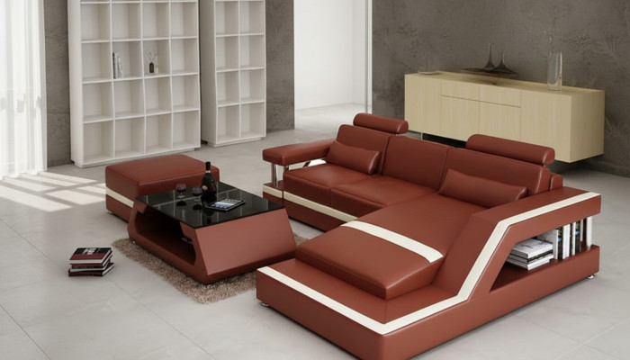 Leather sofa with USB, living landscape corner sofa, corner suite, design modern sofa L6002E