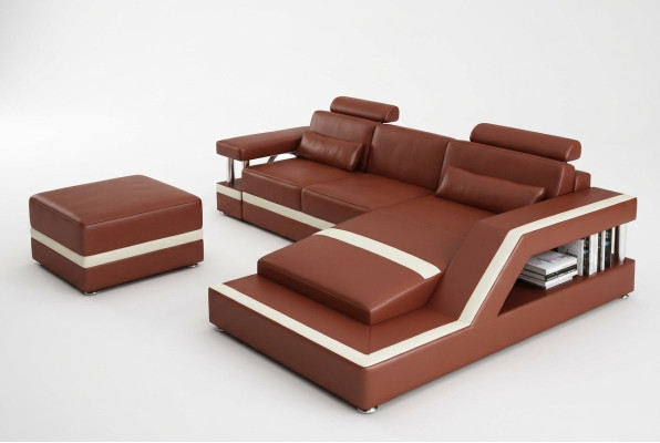 Leather sofa with USB, living landscape corner sofa, corner suite, design modern sofa L6002E