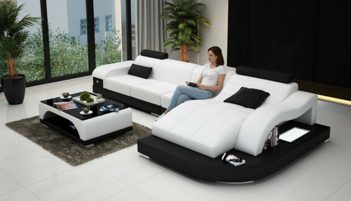 Corner sofa with USB, upholstered corner suite, living area corner couch, design sofa PHM3375