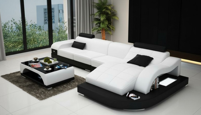 Corner sofa with USB, upholstered corner suite, living area corner couch, design sofa PHM3375