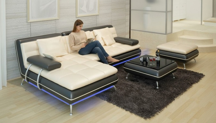Leather sofa with USB living landscape corner sofa corner suite design modern sofa F3015