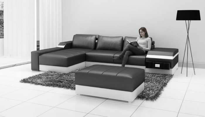 Corner sofa + USB corner sofa couch upholstery leather suite living landscape chaise lounge