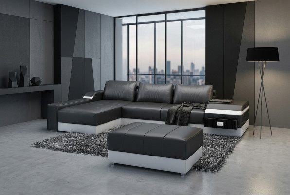 Corner sofa + USB corner sofa couch upholstery leather suite living landscape chaise lounge